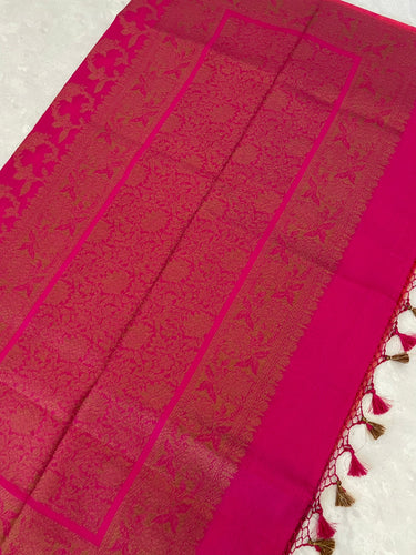 Handloom Tussar Silk Saree with Antique Zari | Magenta Pink | Handwoven | Silk Mark | Ships from California